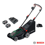 Bosch Rotak 36V (4Ah) Hand-Propelled, 43Cm Cutting Width, Cordless Battery Lawnmower with 2 X 4Ah Battery and Charger 18V2-43 P4A 36V
