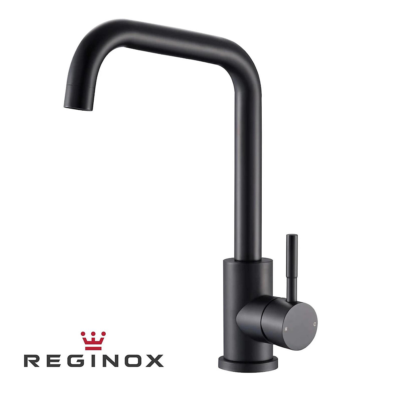 Reginox NERA Modern Matt Black Stainless Steel Square Neck Kitchen Mixer Tap image 1