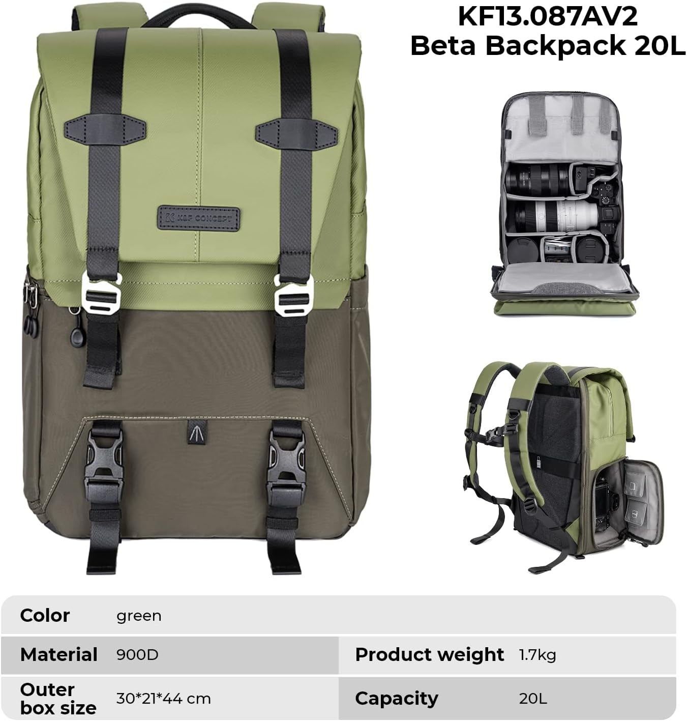 20L Camera Backpack, Camera Bags for Photographers Large Capacity Camera Case with Raincover 15.6 Inch Laptop Compartment Photography Backpack