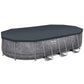 Bestway 20Ft X 12Ft Platinum Series Power Steel Oval Frame Pool with Sand Filter Pump and Solar Powered Pool Pad