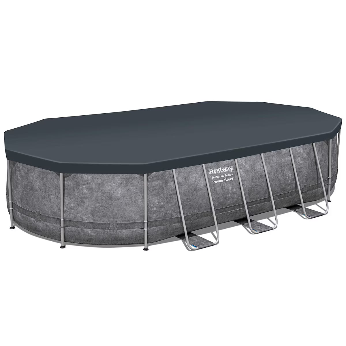 Bestway 20Ft X 12Ft Platinum Series Power Steel Oval Frame Pool with Sand Filter Pump and Solar Powered Pool Pad