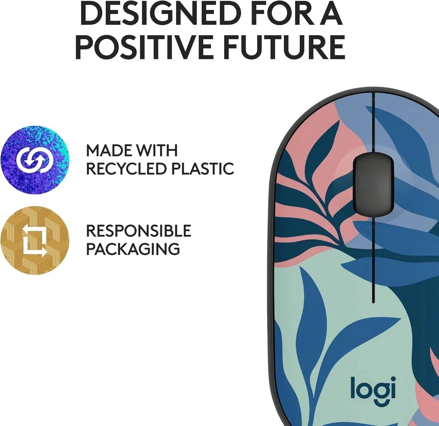 Logitech M340 Silent Wireless Mouse with Floral Leaves Design image 6