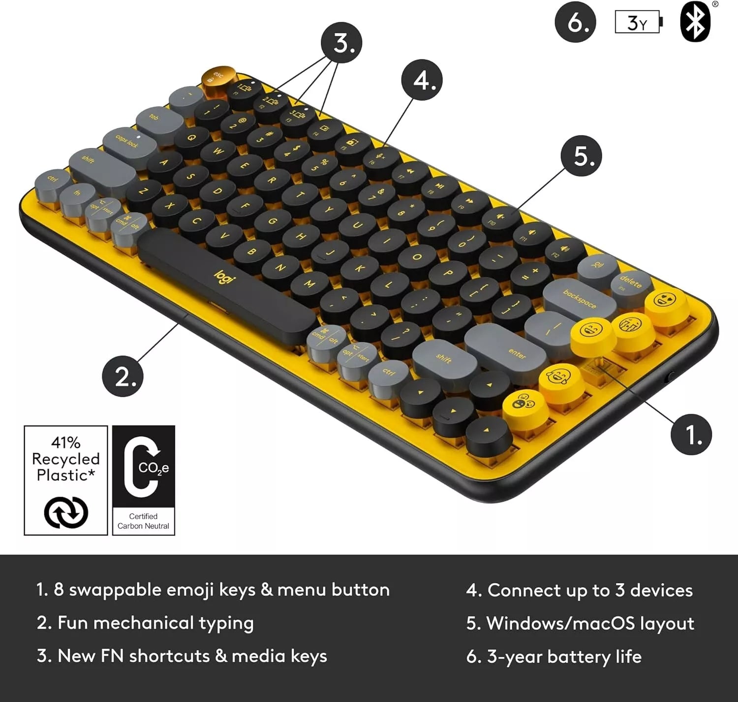 Logitech POP Keys Mechanical Keyboard w/ Emoji Keys YELLOW US Layout image 4