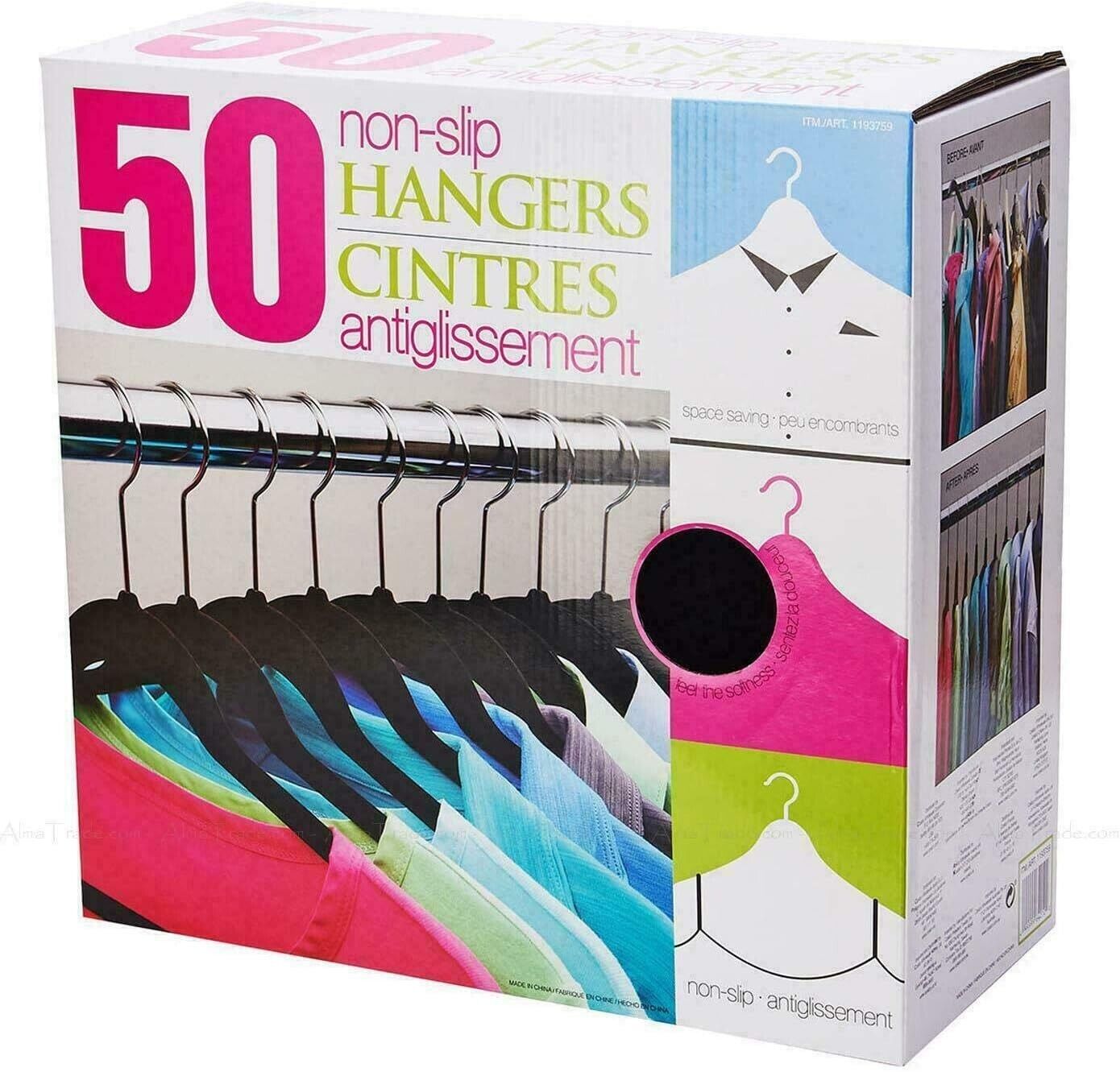 50 Non-Slip Hangers Black Coat Clothes image 0