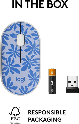 Logitech M340 Wireless Mouse, Silent Clicks, Blue Floral image 1