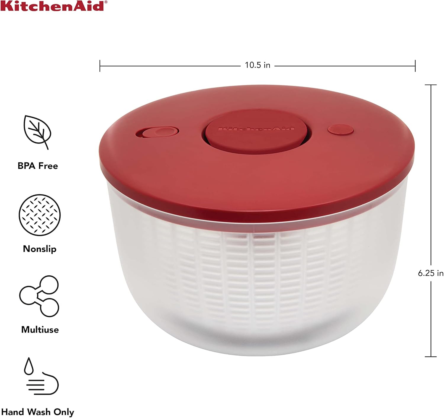 KitchenAid Universal Salad Spinner 7.43qt Empire Red One‑Hand Pump image 1