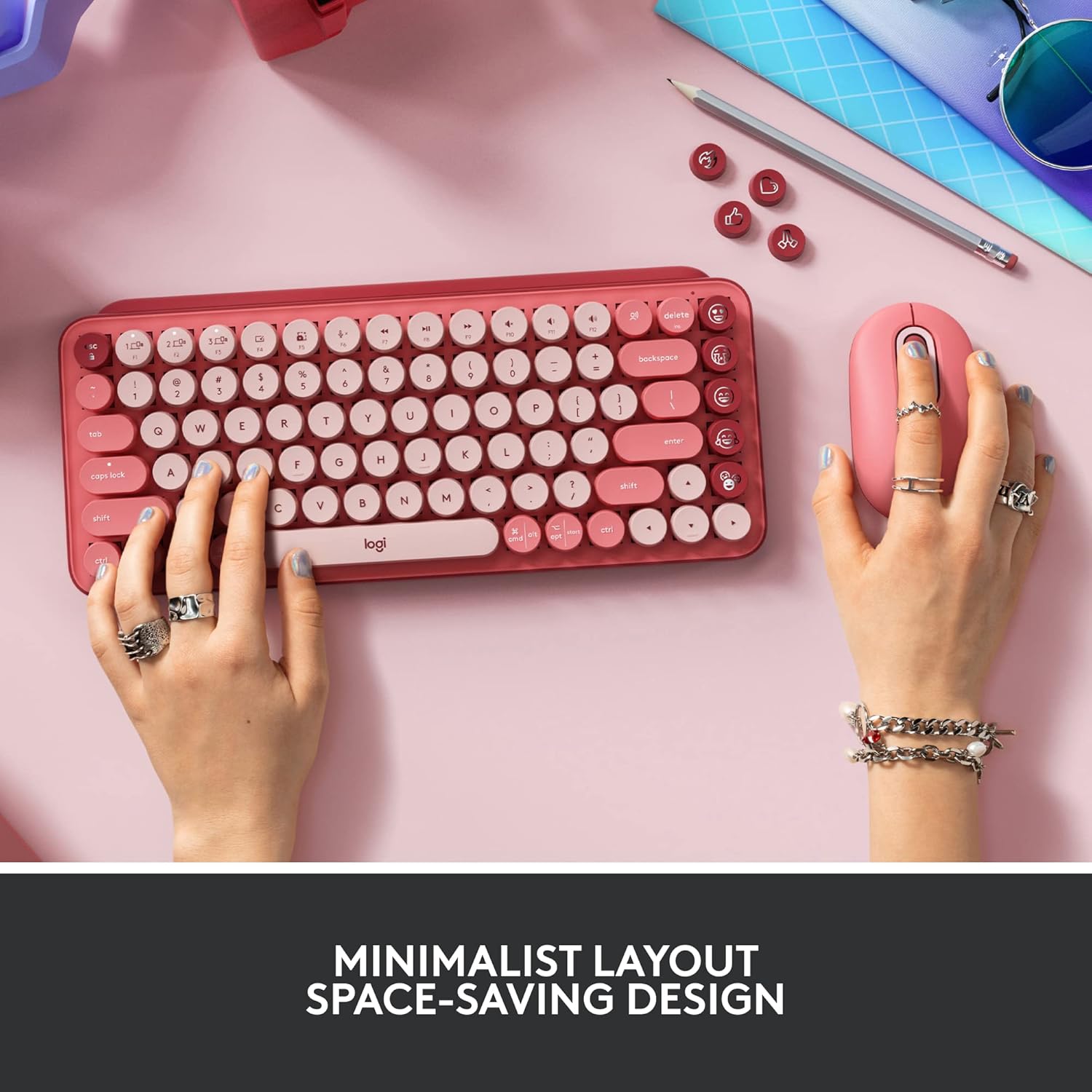 Logitech POP Mechanical Wireless Keyboard with Emoji Keys – Rose image 7