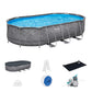 Bestway 20Ft X 12Ft Platinum Series Power Steel Oval Frame Pool with Sand Filter Pump and Solar Powered Pool Pad