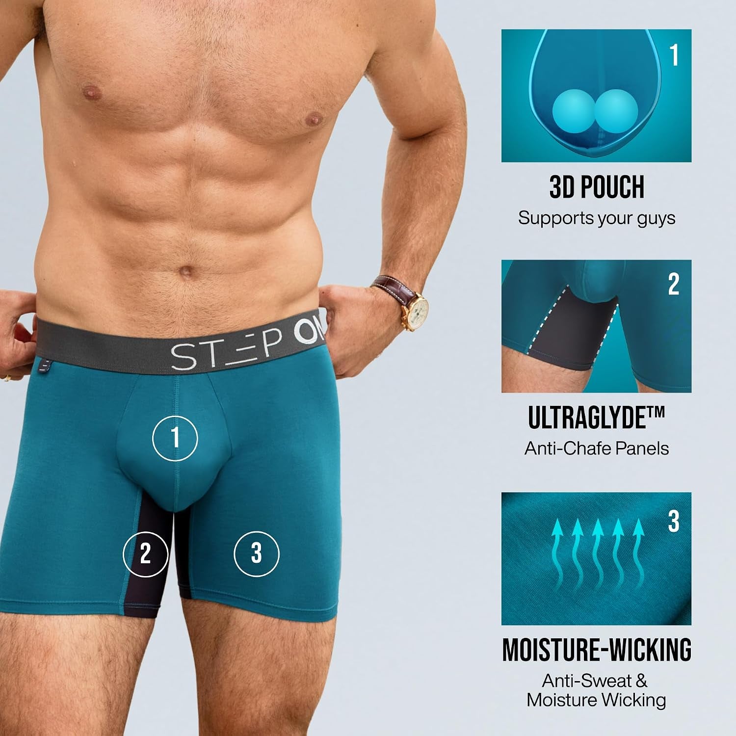 Mens Boxers Shorts, 1 Pair, anti Chafing Underwear for Men, Moisture-Wicking Boxer Shorts with 3D Pouch. Fabric Made from Bamboo Viscose