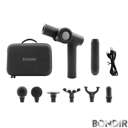 Bondir R2 Pro Percussion Massage Gun | 6 Heads | Heated Attachment | 90° Arm | 12hr Battery | Black