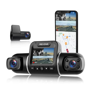 Rexing V2 Pro AI Dash Cam | 3-Channel Front, Cabin & Rear | 1080p | Wi-Fi | GPS | 64GB SD Card