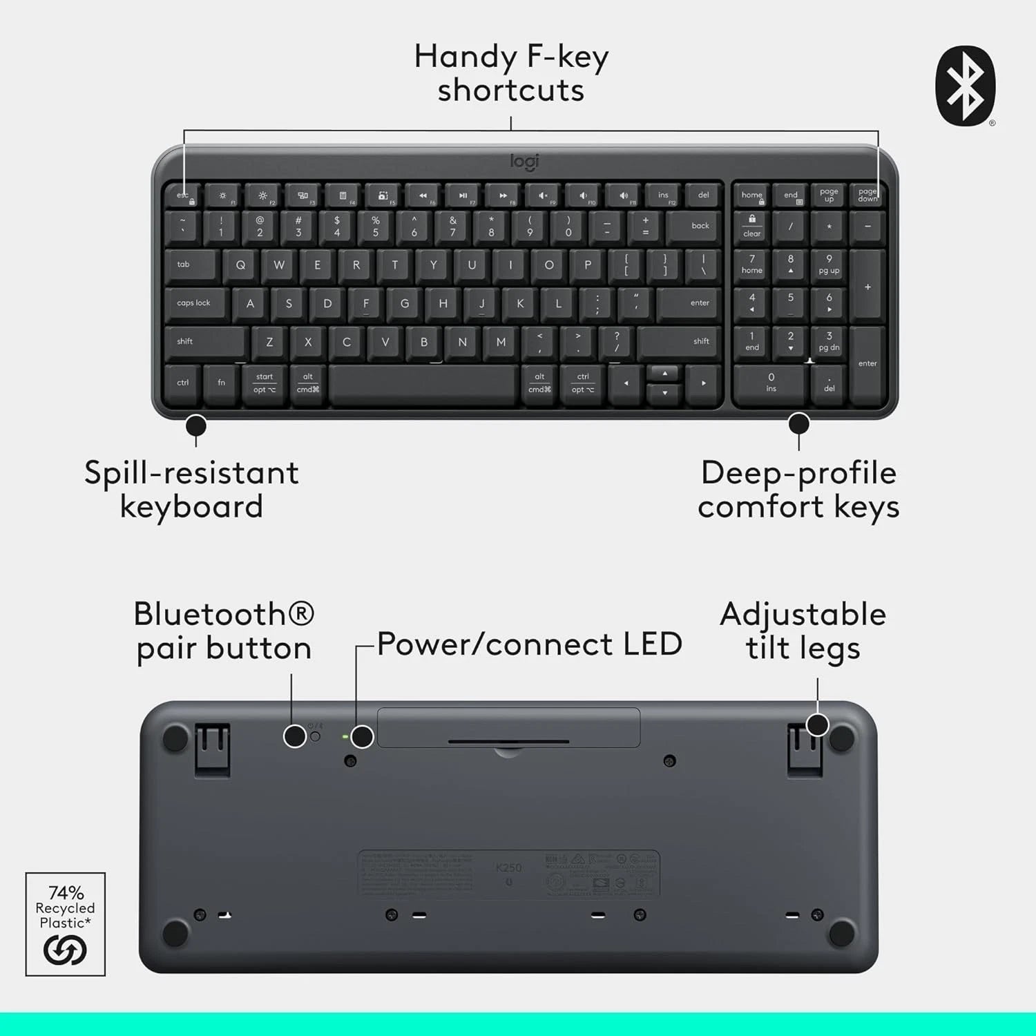 Logitech MK250 Bluetooth Wireless Mouse and Keyboard Combo Compact Keyboard image 9