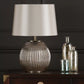 Lampe de table double Sonia en laiton et argent avec abat-jour taupe