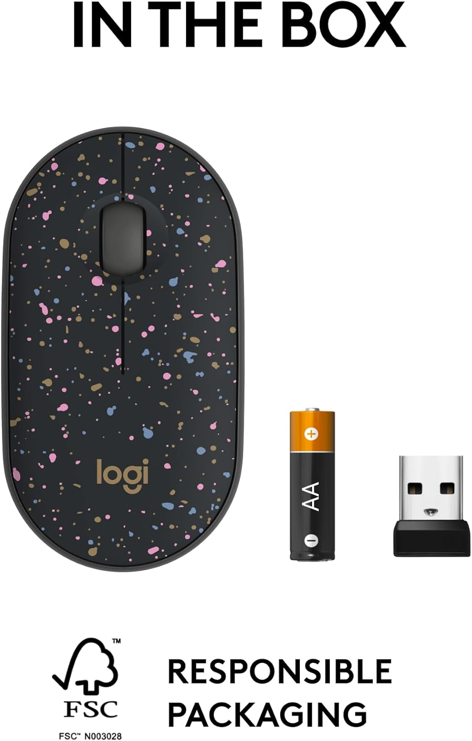 Logitech M340 Wireless Mouse with Limited Edition Prints, USB Receiver and Silent Clicks, Portable Wireless Mouse for Laptop, PC, Windows, Chrome, Surface – Speckles