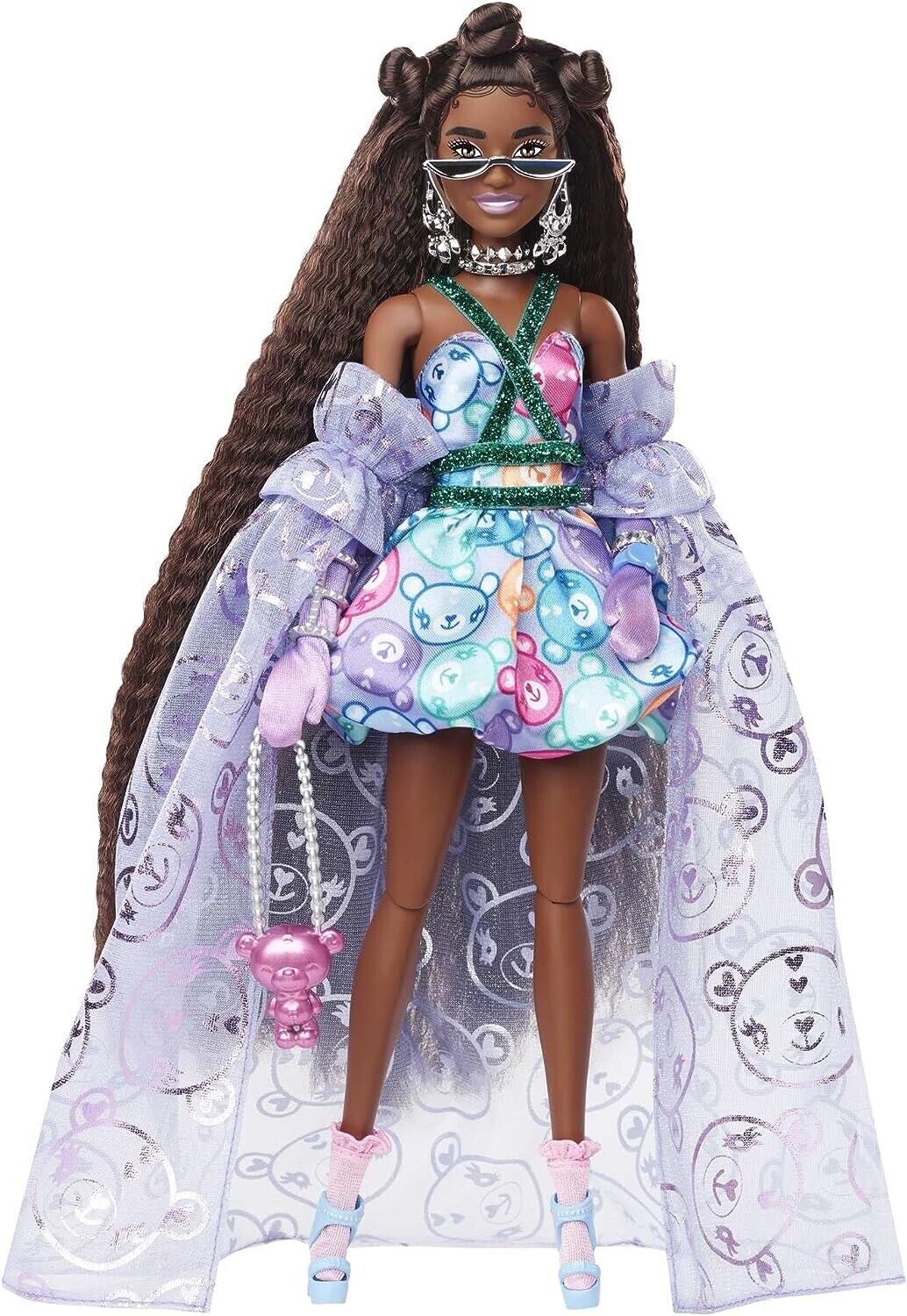 Barbie Extra Fancy Doll in Teddy-Print Gown Teddy Bear Pet, Extra Long Hair image 5