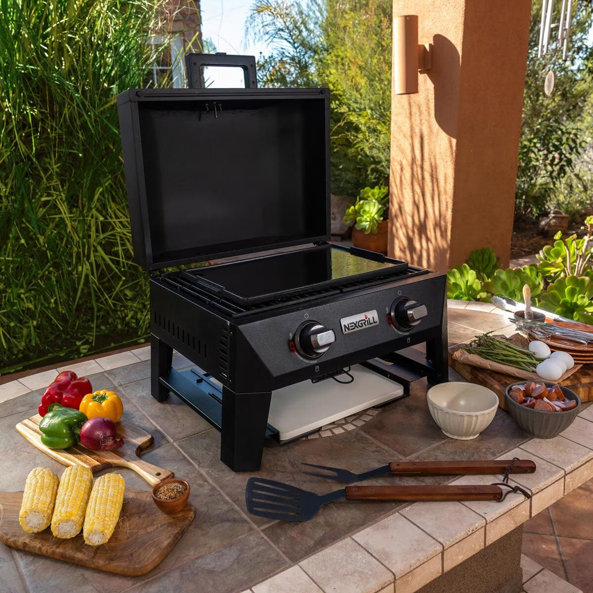 Nexgrill Fortress 2 Burner 4-In-1 BBQ Grill & Pizza Oven + Griddle + Grill Plate + Cover
