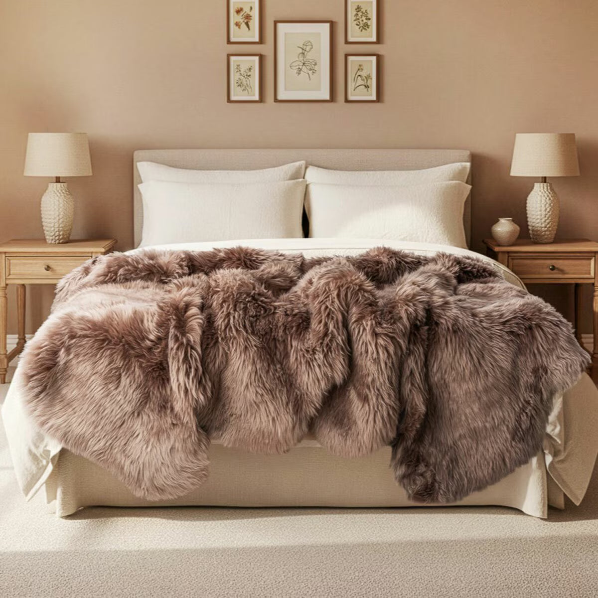 Bowron Longwool 100% Sheepskin Octo Rug, Champagne