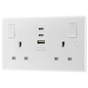 Pack de prises doubles Masterplug 13A avec interrupteur et chargeur USB Type C