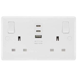 Pack de prises doubles Masterplug 13A avec interrupteur et chargeur USB Type C