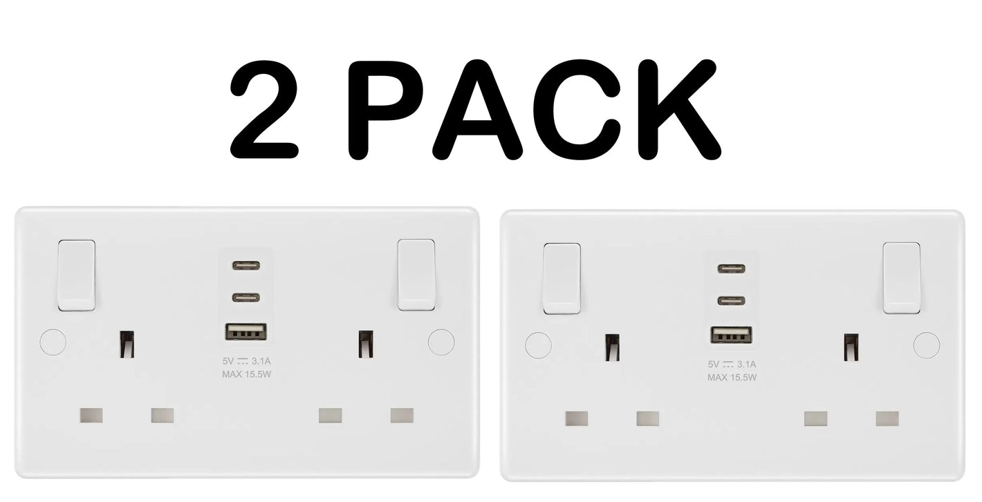 Masterplug Double 13A Switched Socket with USB Type C Charger Pack image 0