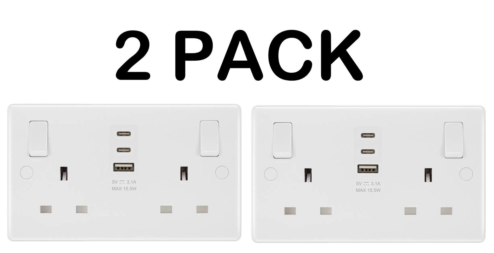 Masterplug Double 13A Switched Socket with USB Type C Charger Pack image 0