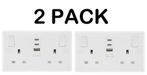 Masterplug Double 13A Switched Socket with USB Type C Charger Pack image 0