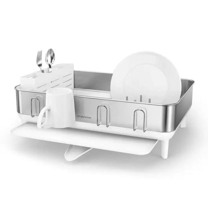 Simplehuman Stainless Steel Frame Dish Rack | 360° Swivel Spout | Anti-Residue Coating | Utensil Holder