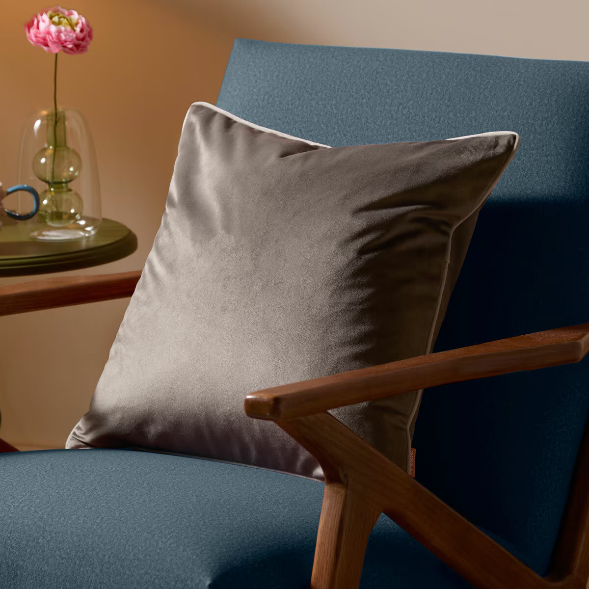 Furn Meridian Navy Velvet Feather Fill Cushion, 55 X 55 Cm