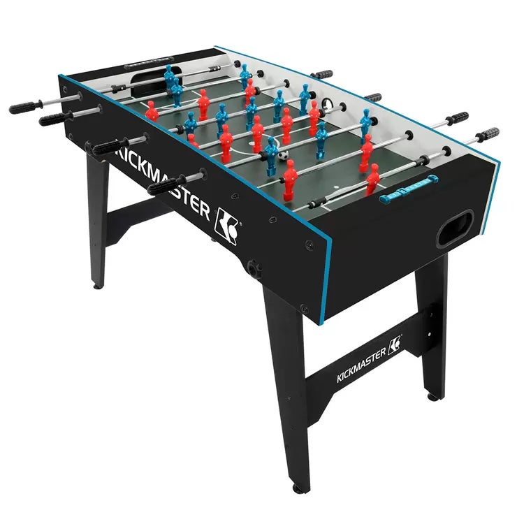 Kickmaster 4ft Quick Fold Football Table | Concave Pitch | Spring-Loaded Rods | 2 Balls Included | Black
