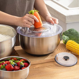 MIU Stainless Steel Mixing Bowls with Lids, 8 Piece Set, with 3 Grater Attachments