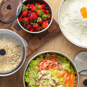 MIU Stainless Steel Mixing Bowls with Lids, 8 Piece Set, with 3 Grater Attachments