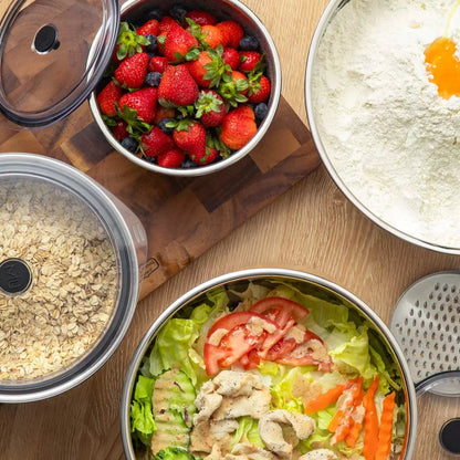 MIU Stainless Steel Mixing Bowls with Lids, 8 Piece Set, with 3 Grater Attachments
