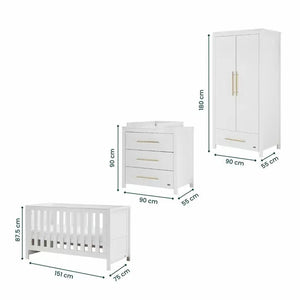Tutti Bambini Tivoli 4-Piece Nursery Set | Cot Bed, Sprung Mattress, Chest Changer & Wardrobe | White