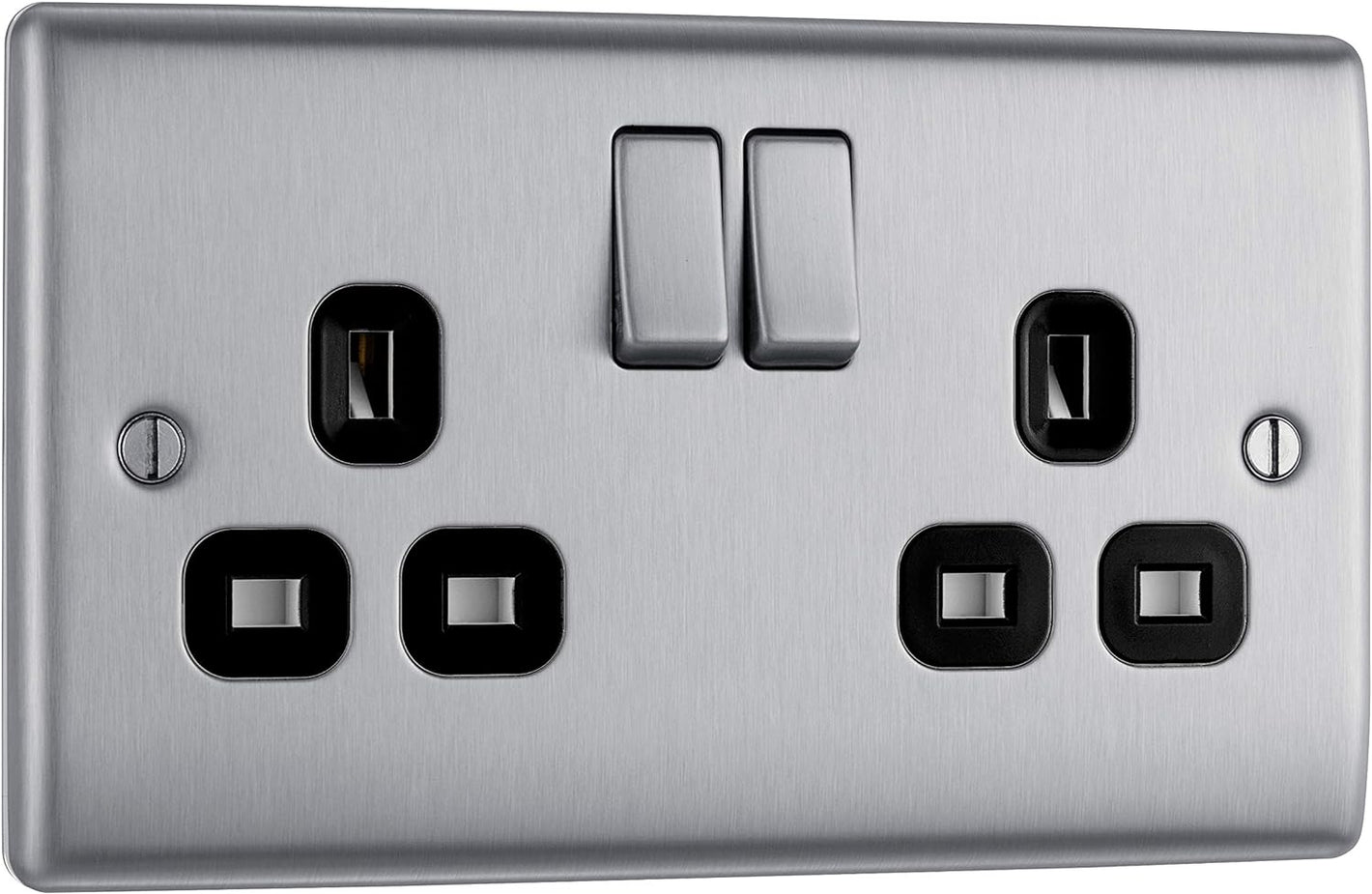 BG Nexus NBS22B Brushed Steel Satin Chrome Double Socket 2 Gang Twin 13A image 0