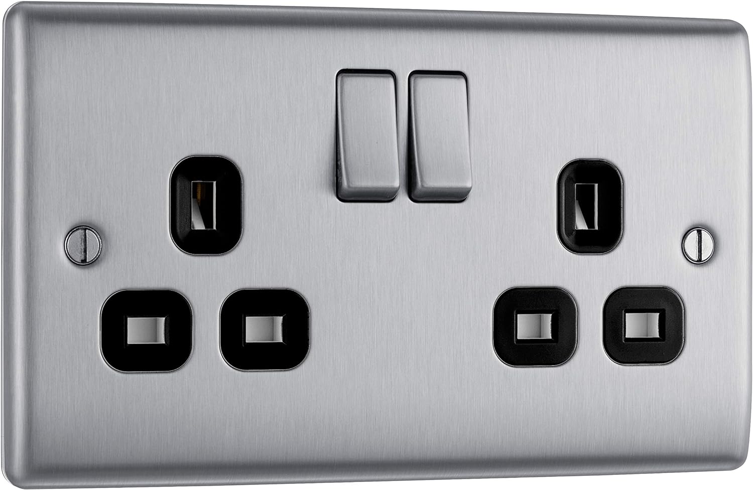 BG Nexus NBS22B Brushed Steel Satin Chrome Double Socket 2 Gang Twin 13A image 0