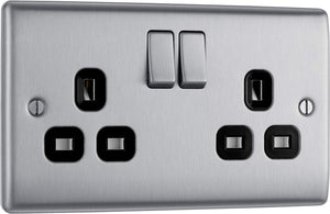 BG Nexus NBS22B Brushed Steel Satin Chrome Double Socket 2 Gang Twin 13A image 0