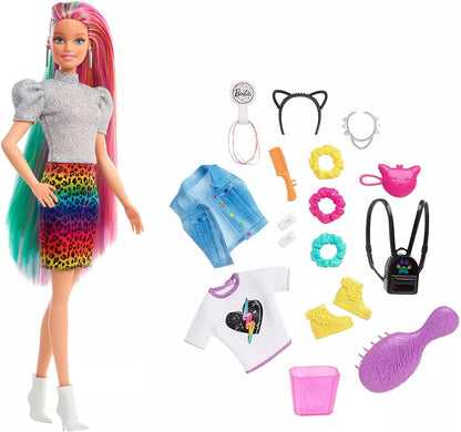 Barbie Leopard Rainbow Hair Doll With Color-Change Hair Feature image 0