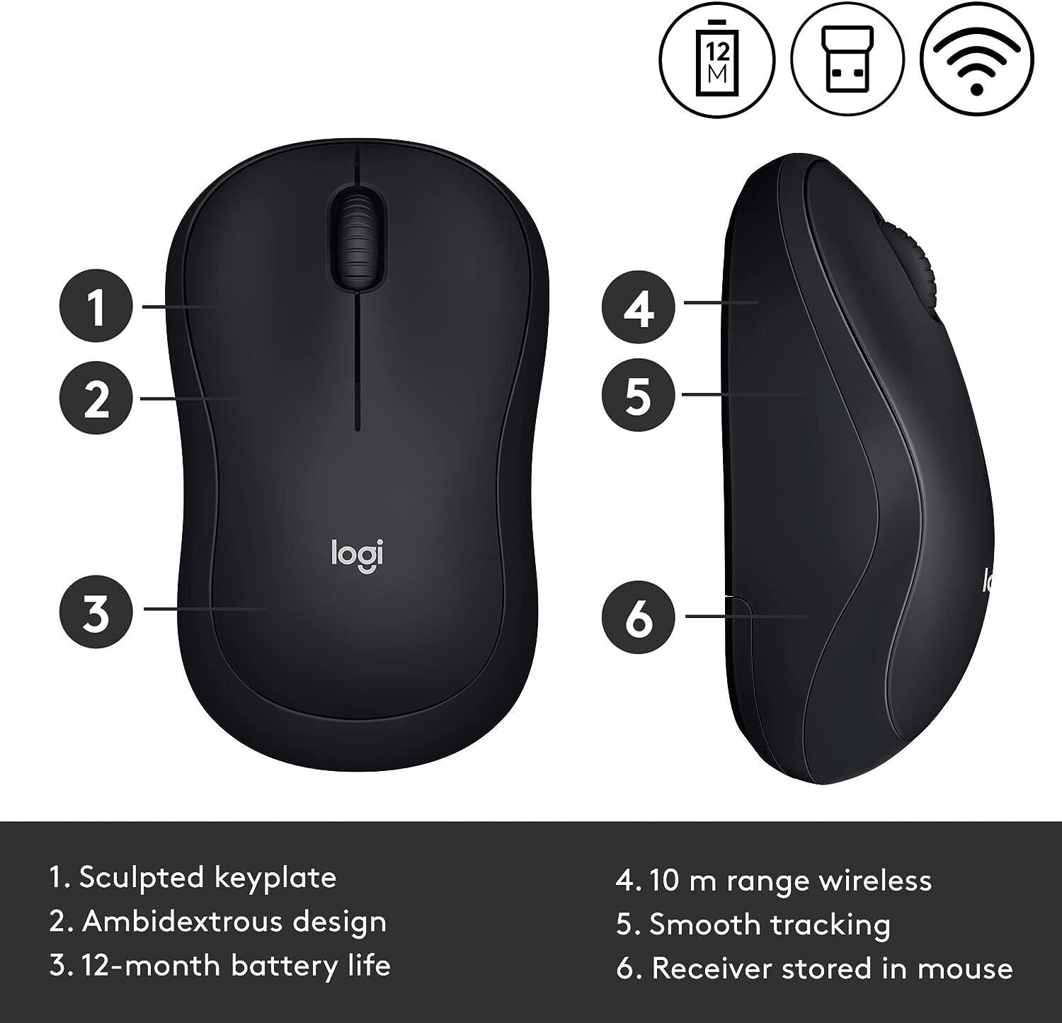 Logitech M185 Wireless Mouse USB Black image 3