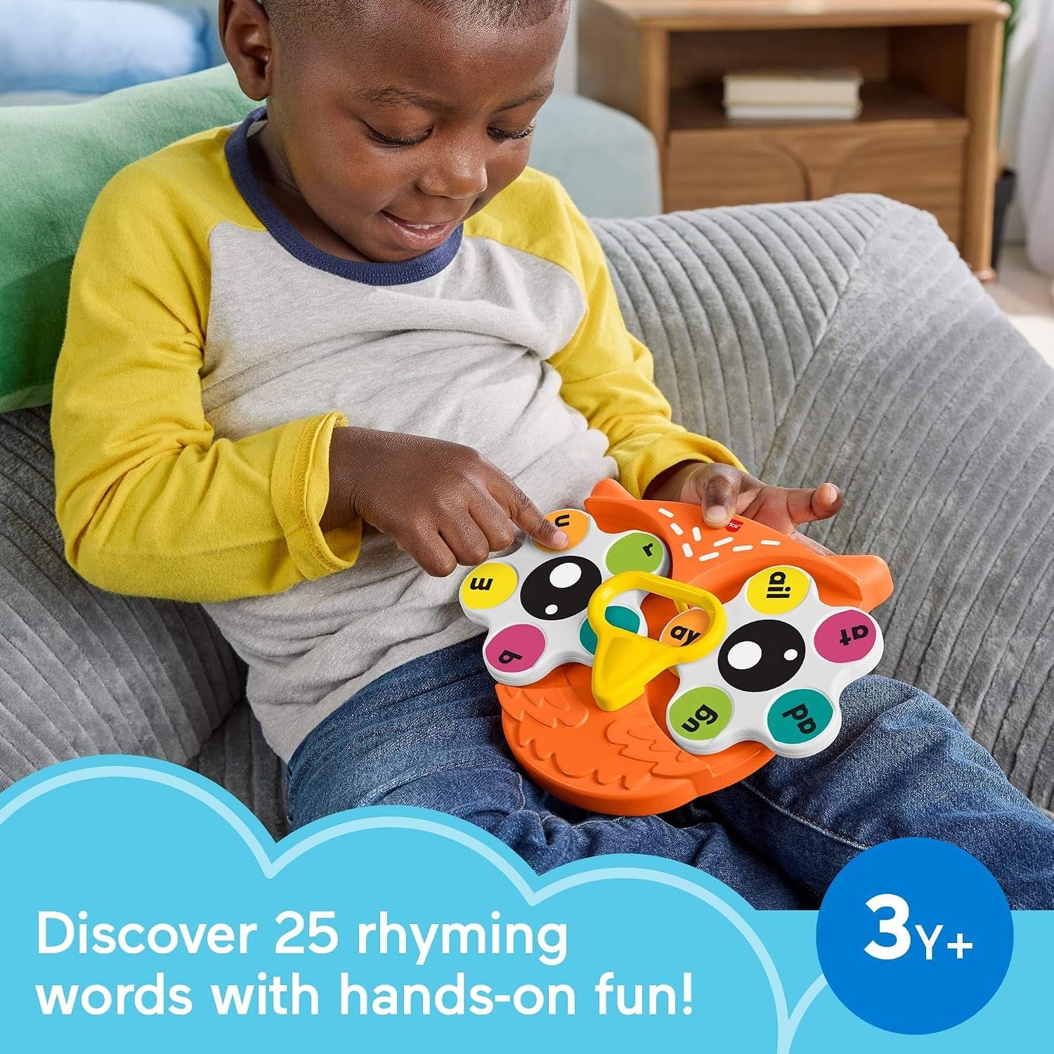 Preschool Learning Toy Spin ‘N Rhyme Fidget Spinner, Owl-Themed Early Reading Activity for Kids Ages 3+ Years