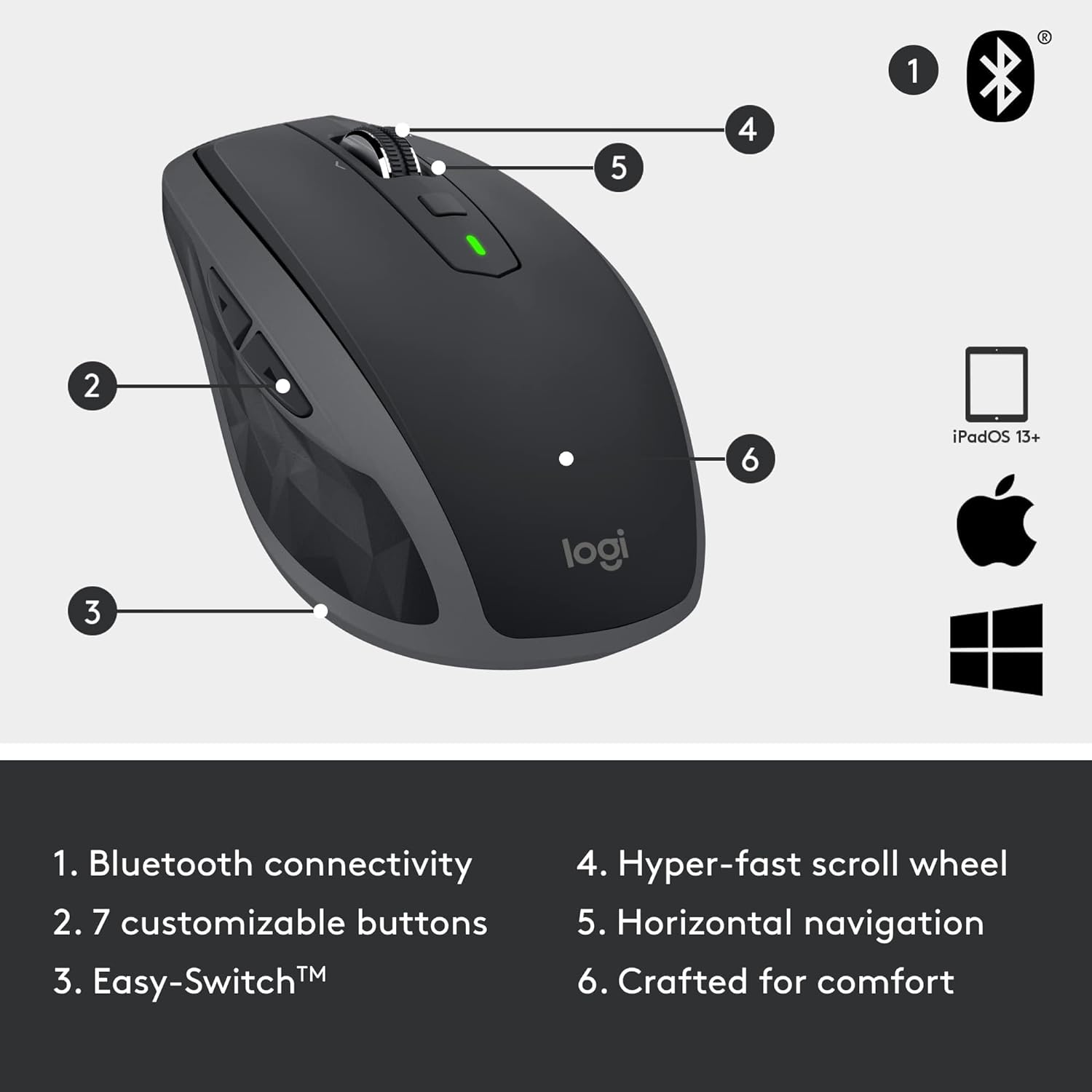Logitech - MX Anywhere 2S Wireless Laser Mouse - Black image 6
