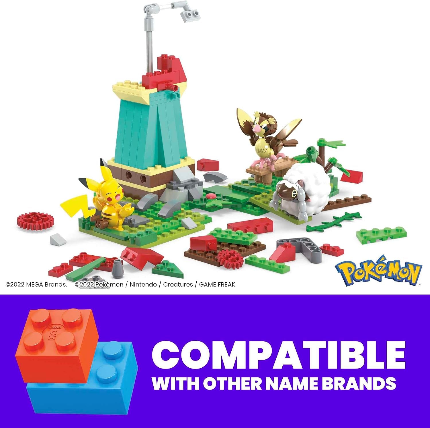MEGA Pokémon Building Toys Set, Countryside Windmill with 240 Pieces, Motion and 3 Poseable Action Figures, for Kids, HKT21