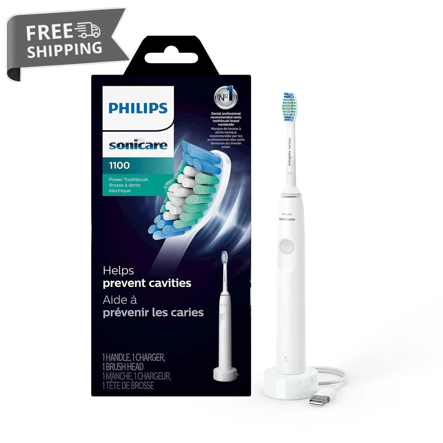 PHILIPS Sonicare 1100 Power Toothbrush, Rechargeable Electric Toothbrush - White image 0