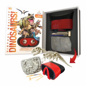 Coffret VR Dinosaure – Livre interactif DK, casque VR et kit de fouilles de fossiles de T-Rex