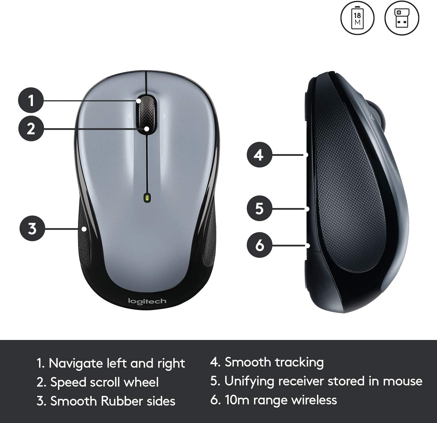 Logitech M325 Wireless Optical Mouse - Silver image 3