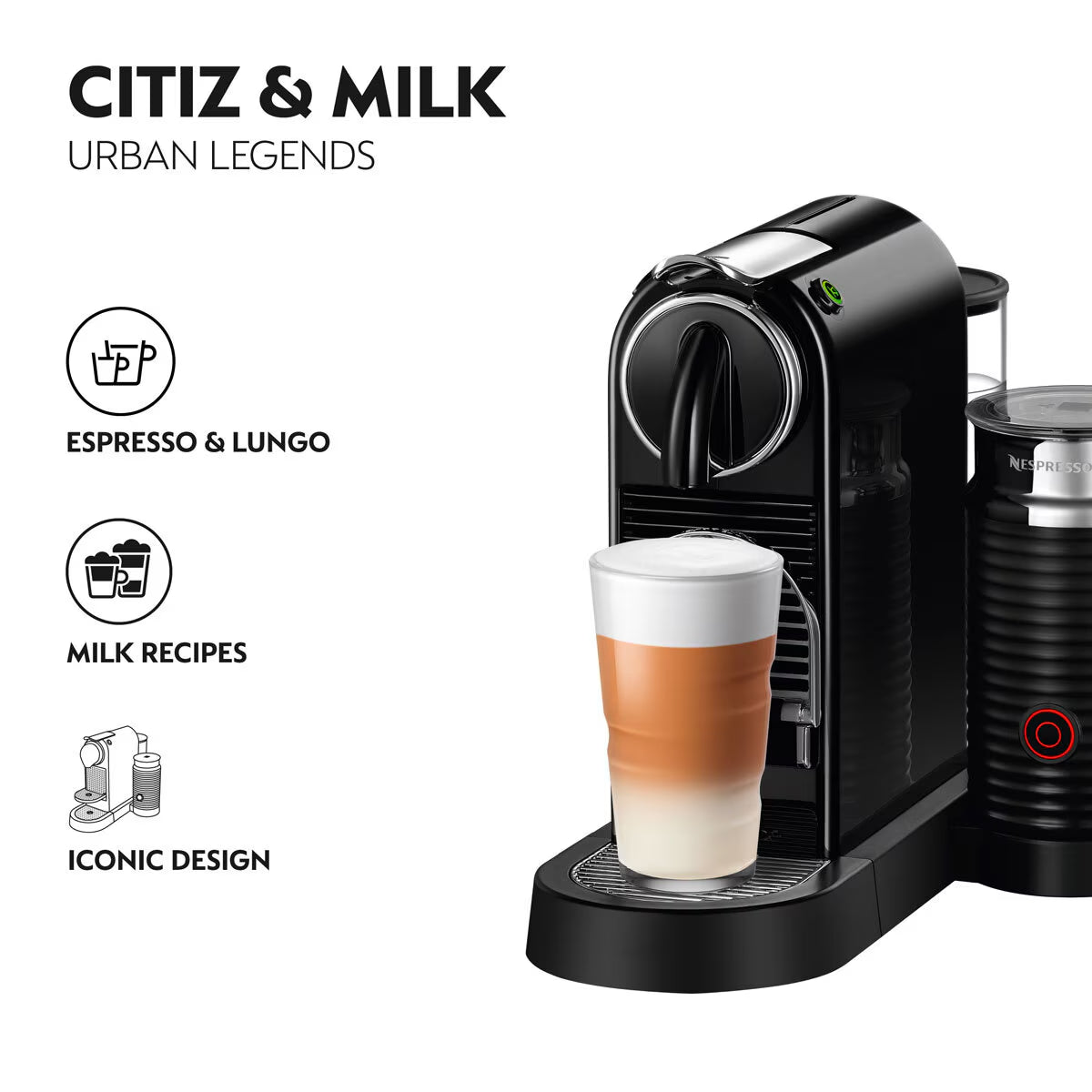 Nespresso by De'Longhi Citiz Capsule Coffee Machine & Aeroccino Milk Frother, Bl image 3