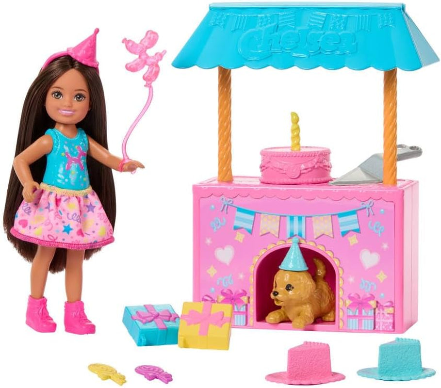 Barbie Family & Friends Club Chelsea Surprise Birthday Party Playset with Chelsea Small Doll (Brunette), Transforming Doghouse & 10+ Accessories, JJB41