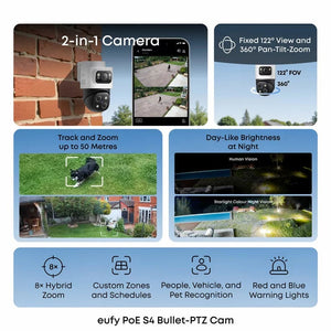 Eufy S4 4K Bullet & PTZ Security Camera Add-On 2-Pack | 16MP | 360° Coverage | PoE | White & Black