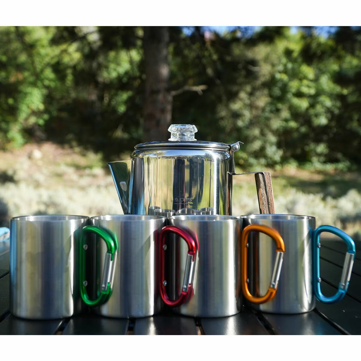 Alpine Mountain Gear Coffee Percolator with 4 Carabiner Mugs