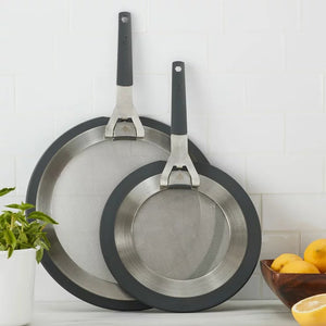 MIU Stainless Steel Splatter Screen Set | 2 Piece | 25cm & 30cm | Folding Silicone Handle | Dishwasher Safe