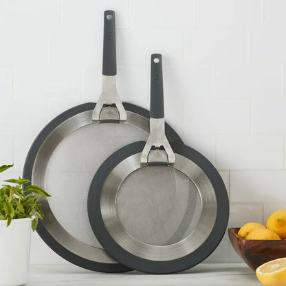 MIU Stainless Steel Splatter Screen Set | 2 Piece | 25cm & 30cm | Folding Silicone Handle | Dishwasher Safe